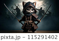 Samurai cat chibi neko characters 07 generative AI 115291402