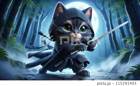 Samurai cat chibi neko characters 08 generative AI 115291403