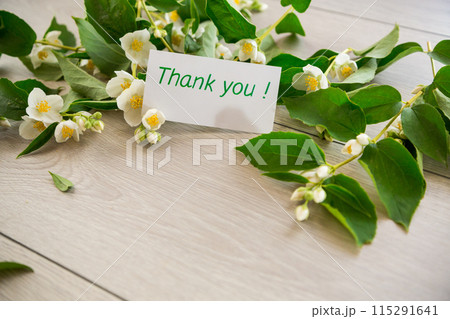 wooden light background with white jasmine flowers wooden light background with white jasmine flowers 115291641