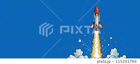 Illustrative representation of a simple rocket that is just starting and on its way up - ai generated 115291769