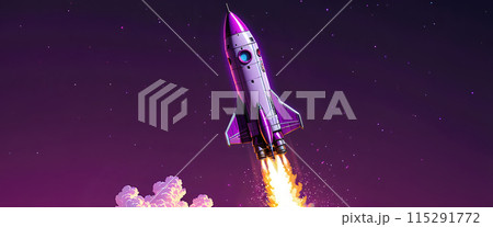 Illustrative representation of a simple rocket that is just starting and on its way up - ai generated 115291772