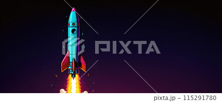 Illustrative representation of a simple rocket that is just starting and on its way up - ai generated 115291780