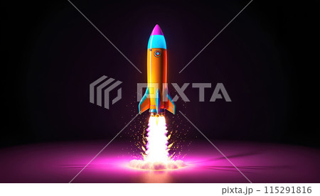 Illustrative representation of a simple rocket that is just starting and on its way up - ai generated 115291816