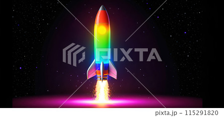 Illustrative representation of a simple rocket that is just starting and on its way up - ai generated 115291820