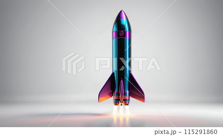 Illustrative representation of a simple rocket that is just starting and on its way up - ai generated Illustrative representation of a simple rocket that is just starting and on its way up - ai generated 115291860