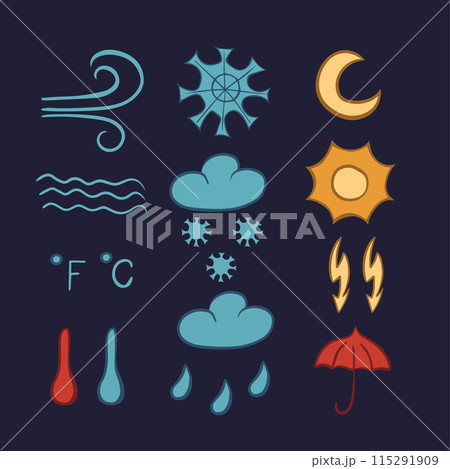 Set of symbols for weather forecast 115291909