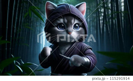 Samurai cat chibi neko characters 13 generative AI 115291914
