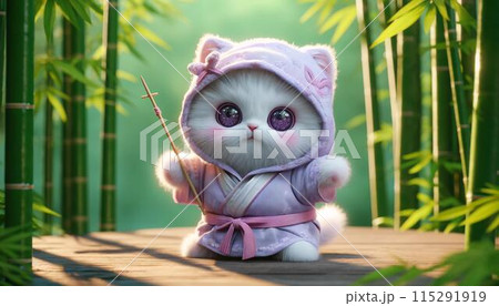 Samurai cat chibi neko characters 09 generative AI 115291919