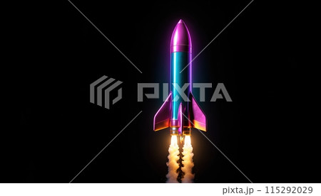 Illustrative representation of a simple rocket that is just starting and on its way up - ai generated 115292029