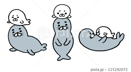 丸みを帯びた線画のかわいいアザラシ 丸みを帯びた線画のかわいいアザラシ 115292072