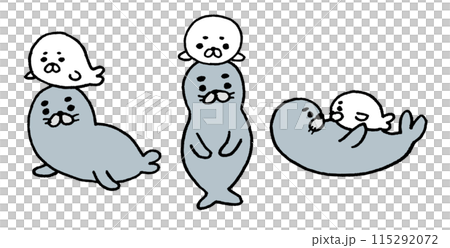 丸みを帯びた線画のかわいいアザラシ 丸みを帯びた線画のかわいいアザラシ 115292072