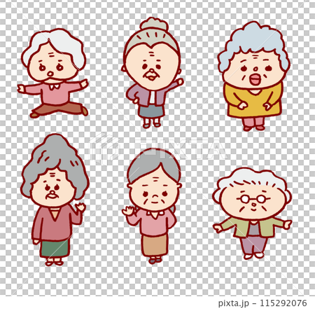 A cute, round line drawing of an elderly person 115292076