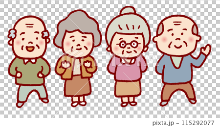 A cute, round line drawing of an elderly person 115292077