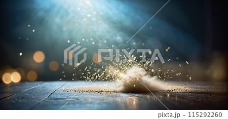 Close-up of colored dust particles are whirled up and released into the ambient air 115292260