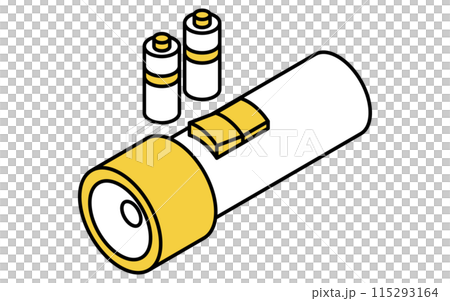Disaster prevention goods, flashlight and dry cell battery simple line drawing, isometric illustration Disaster prevention goods, flashlight and dry cell battery simple line drawing, isometric illustration 115293164