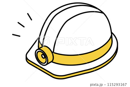 防災グッズ、ヘッドライトつきヘルメットのシンプルな線画、アイソメトリックイラスト 115293167