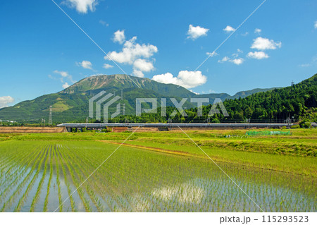 晴天の下、春の伊吹山麓を走る東海道新幹線N700A 115293523