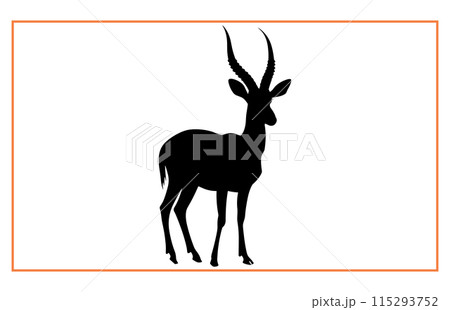 antelope animal sihouette and illustration, Black silhouette of an antelope on a white background 115293752