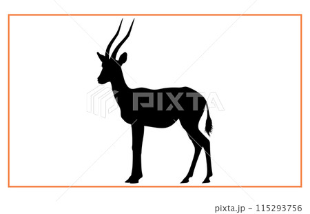antelope animal sihouette and illustration, Black silhouette of an antelope on a white background 115293756
