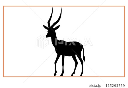 antelope animal sihouette and illustration, Black silhouette of an antelope on a white background 115293759