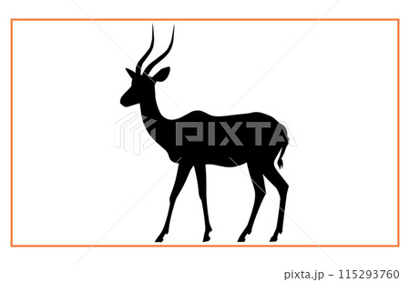 antelope animal sihouette and illustration, Black silhouette of an antelope on a white background 115293760