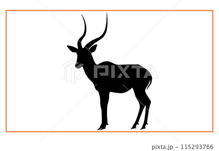antelope animal sihouette and illustration, Black silhouette of an antelope on a white background 115293766