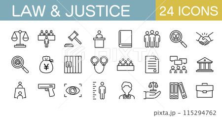 裁判、法、正義に関するアイコンセット 裁判、法、正義に関するアイコンセット 115294762