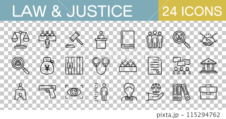裁判、法、正義に関するアイコンセット 裁判、法、正義に関するアイコンセット 115294762