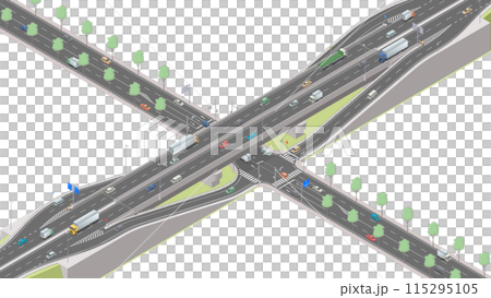 アイソメトリック図法で描いた道路の立体交差とランプウェイのイメージ（無地） 115295105