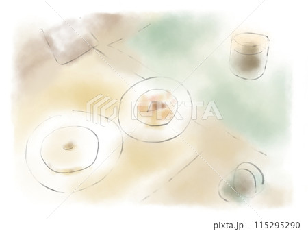 ベーグルが2つある風景水彩風手描きイラスト ベーグルが2つある風景水彩風手描きイラスト 115295290