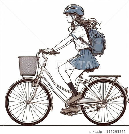 自転車で通学する女子高校生のイラスト 115295353