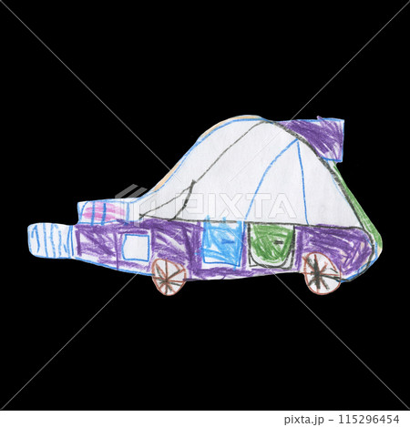 Hand Drawn Violet Car on Black Background. Hand Drawn Violet Car on Black Background. 115296454