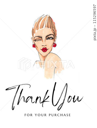 Thank you card with watercolor woman. Fashion illustration 115296597