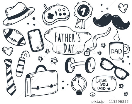 Father's day ink doodle sketch style set Father's day ink doodle sketch style set 115296835