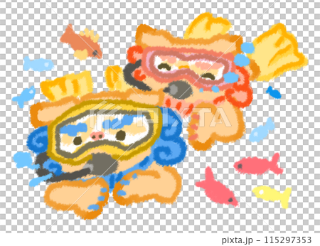 ダイビングを楽しむ二匹のシーサー 115297353