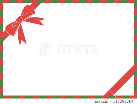 りぼんのラッピング風フレーム、クリスマスカラーのイラスト素材 