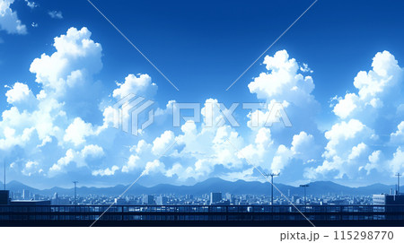 都会から見た遠い山並みと雲
