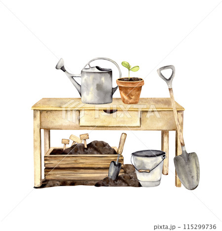 garden table with items 115299736