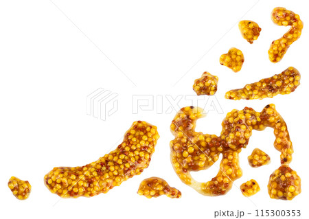 french mustard isolated on white background with full depth of field. Top view with copy space for your text. Flat lay. french mustard isolated on white background with full depth of field. Top view with copy space for your text. Flat lay. 115300353