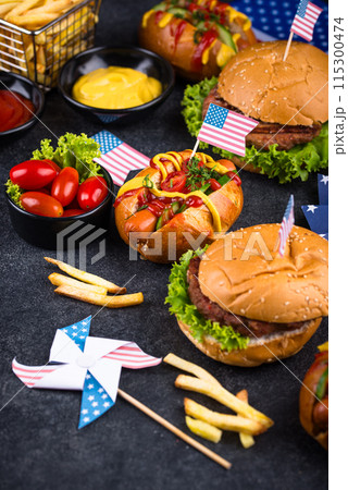 Traditional American food for celebrating July 4 Independence Day Traditional American food for celebrating July 4 Independence Day 115300474