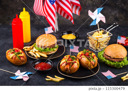 Traditional American food for celebrating July 4 Independence Day Traditional American food for celebrating July 4 Independence Day 115300479
