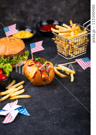 Traditional American food for celebrating July 4 Independence Day Traditional American food for celebrating July 4 Independence Day 115300480