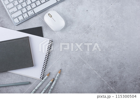 Top view work desk office workspace 115300504