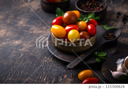 Assortment of different cherry tomatoes 115300626
