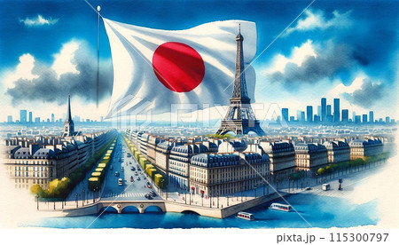 パリ エッフェル塔 水彩 青空 油絵 絵画 風景画 フランス パリ