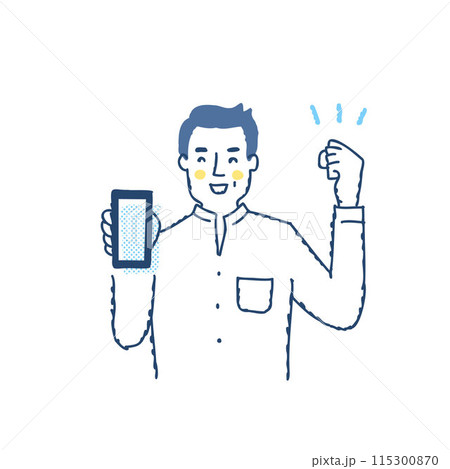 スマートフォンを持ってガッツポーズする笑顔の男性 スマートフォンを持ってガッツポーズする笑顔の男性 115300870