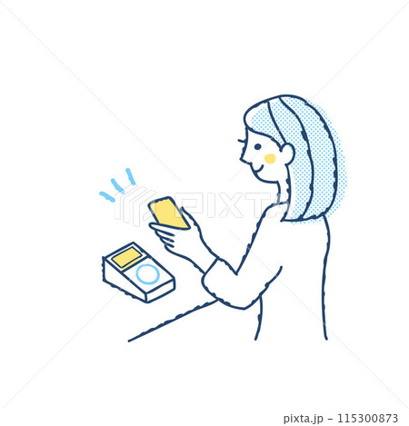 スマートフォンでキャッシュレス決済をする女性 スマートフォンでキャッシュレス決済をする女性 115300873