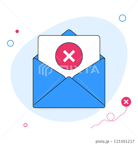 Email notification with an error alert inside blue envelope 115301217