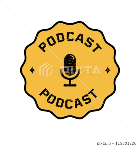 Vintage podcast logo with a microphone icon and text 115301220