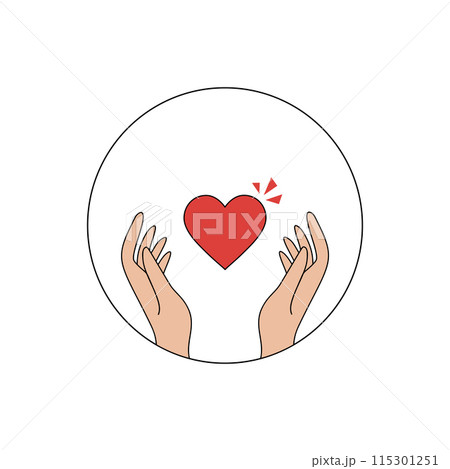 Hands holding red heart symbol in a circle on white background Hands holding red heart symbol in a circle on white background 115301251
